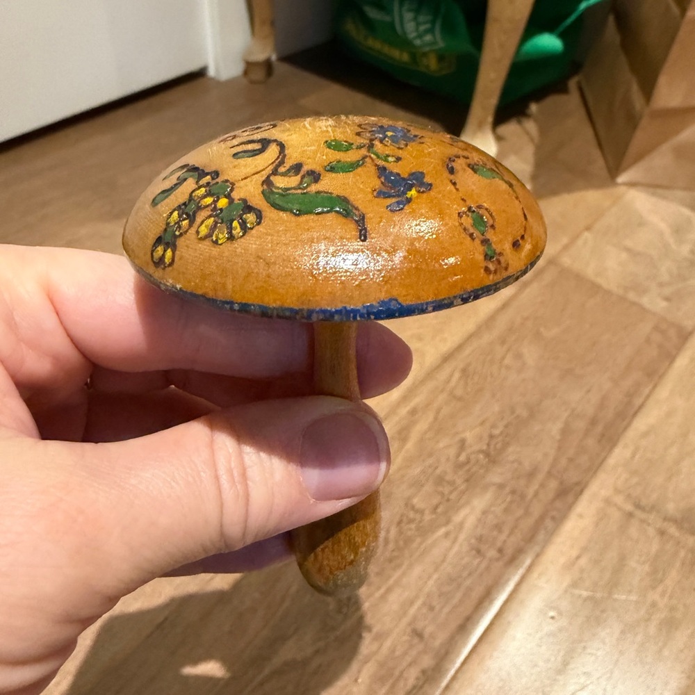Hand-Painted Wooden Darning Mushroom Decor - Wood with Floral Accents